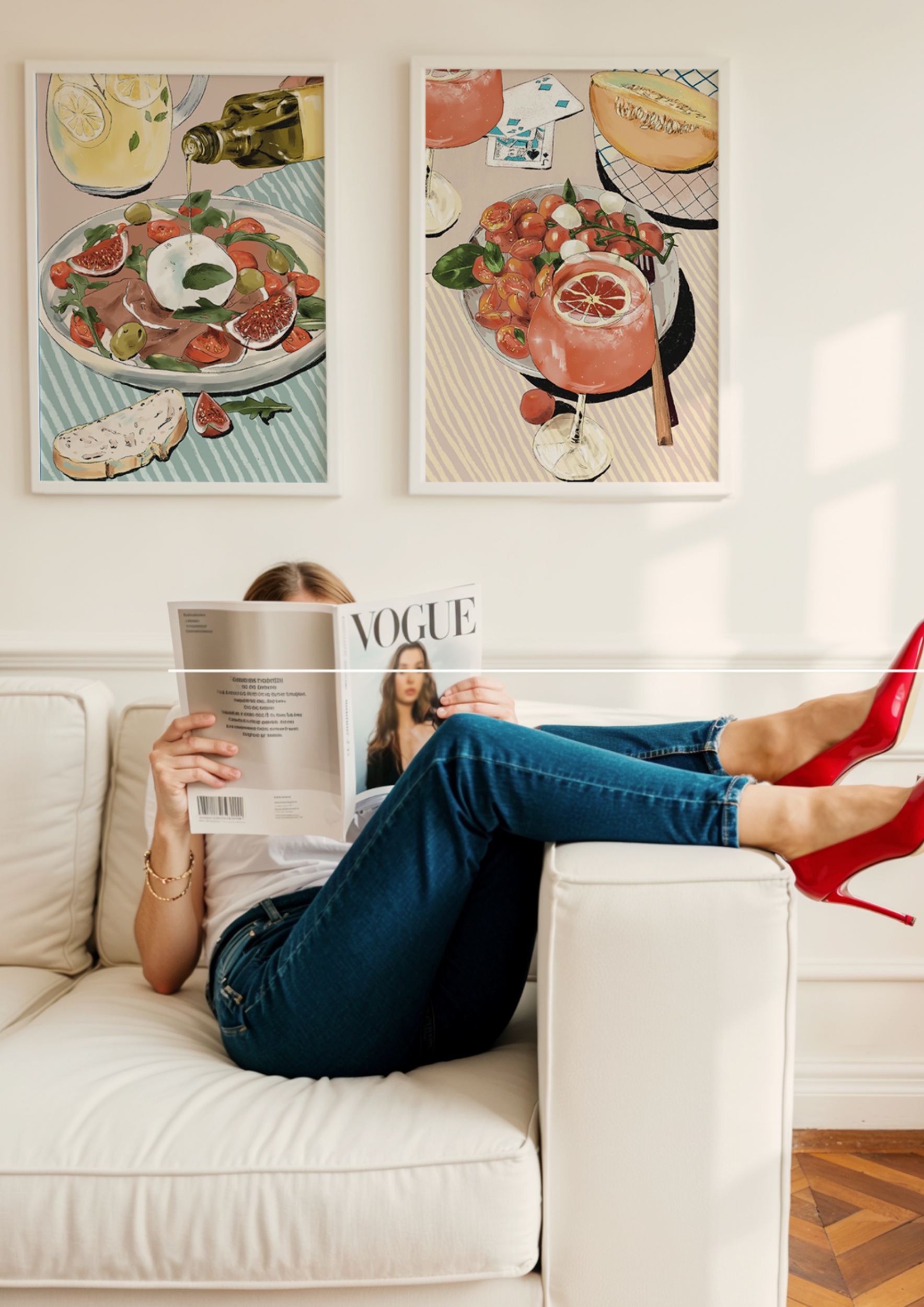 illustration décoration cuisine méditerranéenne, cocktail et lifestyle, ambiance solaire, illustration artistique StudioReef