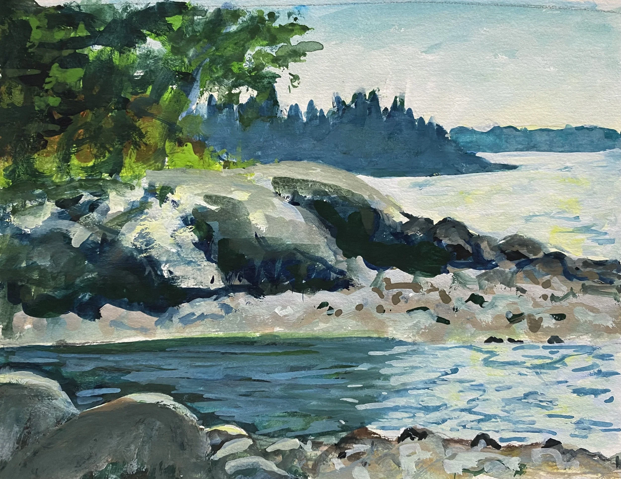 Looking East from Ducktrap Beach, 5.5x7.25