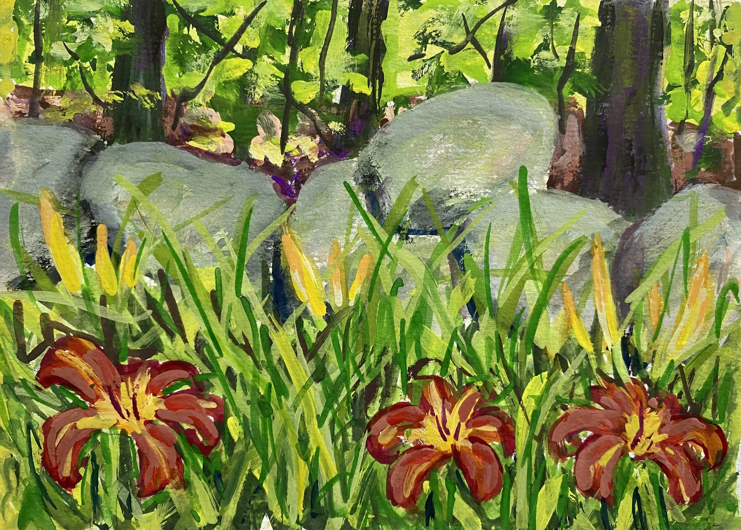 Backyard Lillies, 5x7