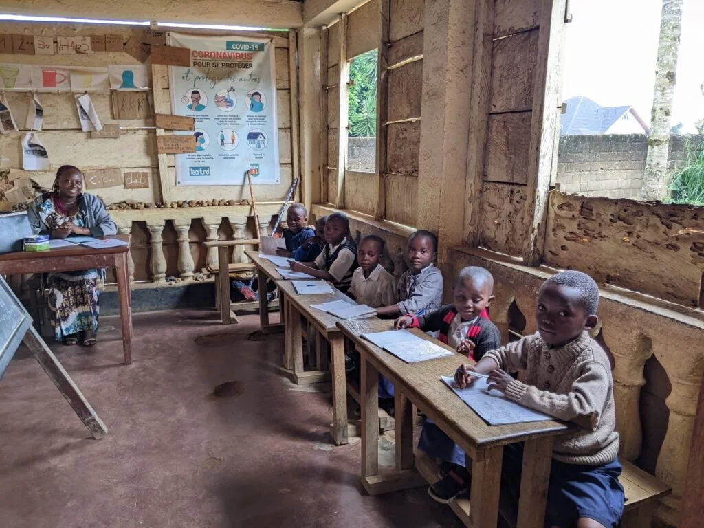 Class of primary school kids inside their classroom
