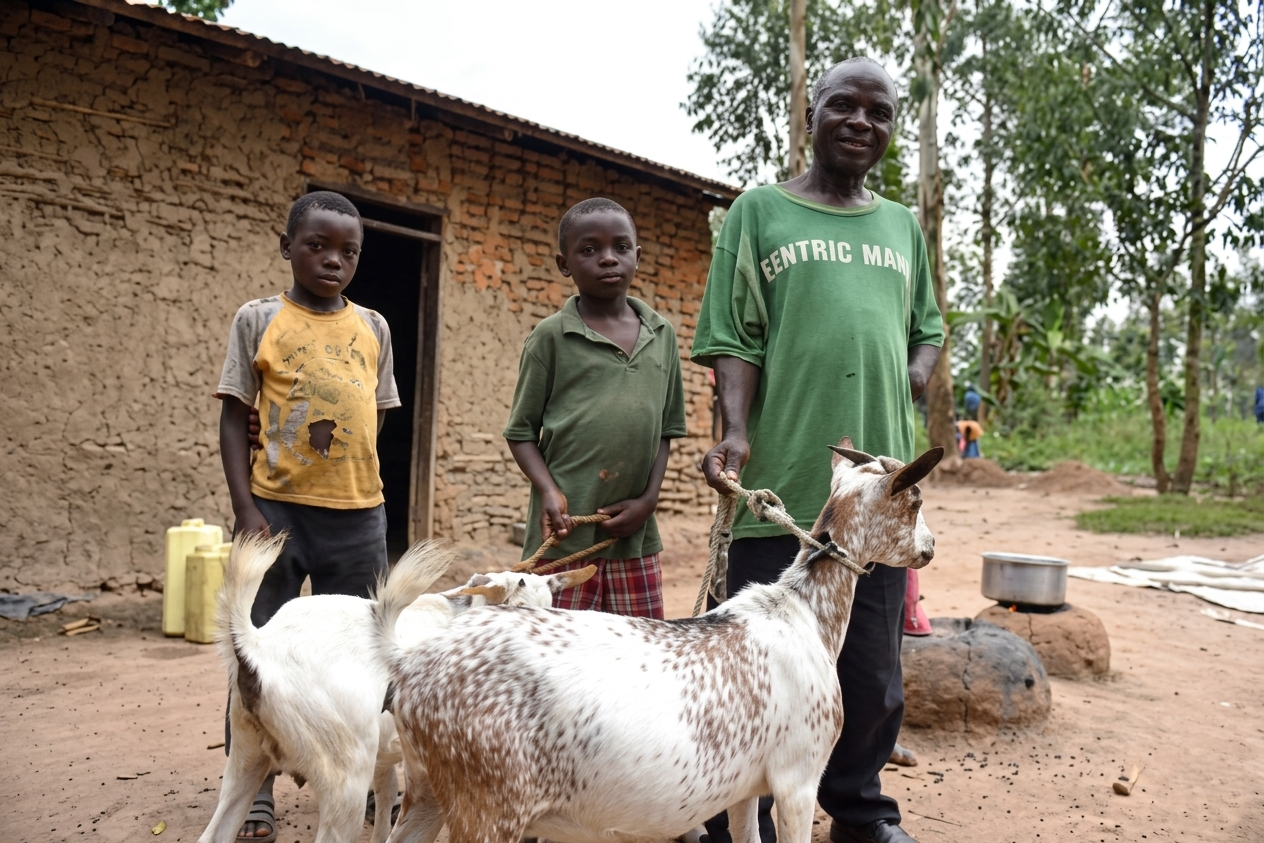 A family with two goats