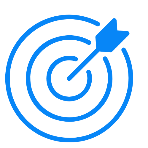 Blue icon of a target with an arrow hitting the bullseye.