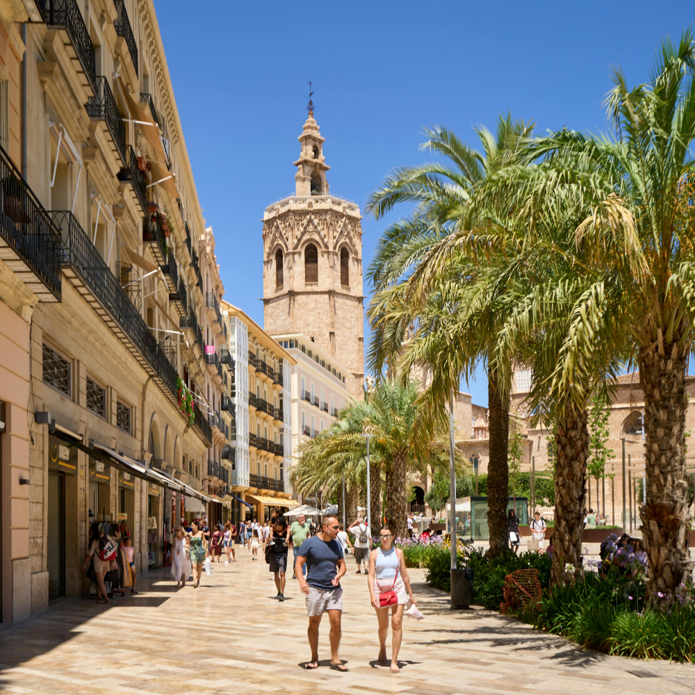 Couple strolling in Valencia