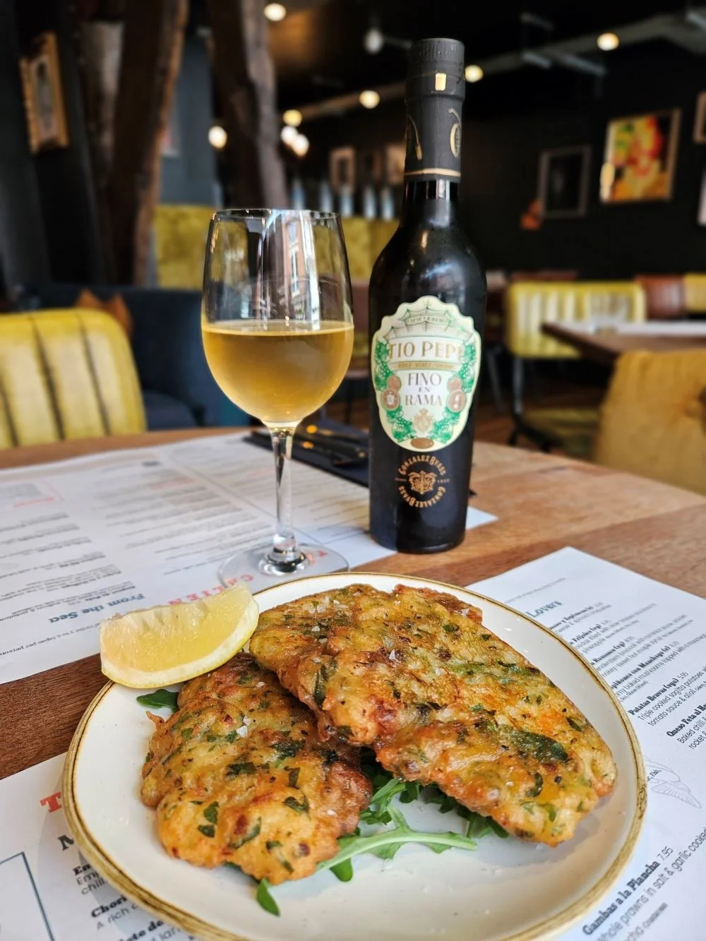 Shrimp Fritters and Tio Pepe En Rama
