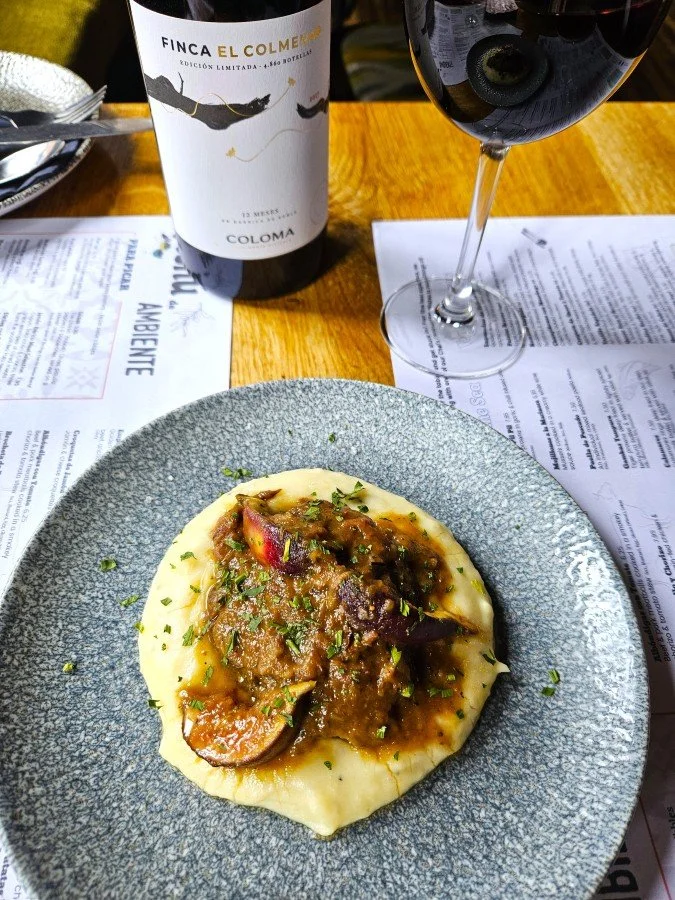 Oloroso Braised Pig Cheeks with Confit Garlic Mash & Figs
