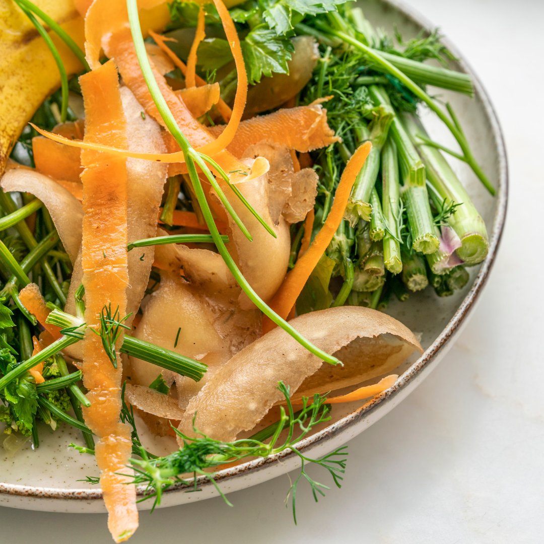 leftover vegetable peelings and stems