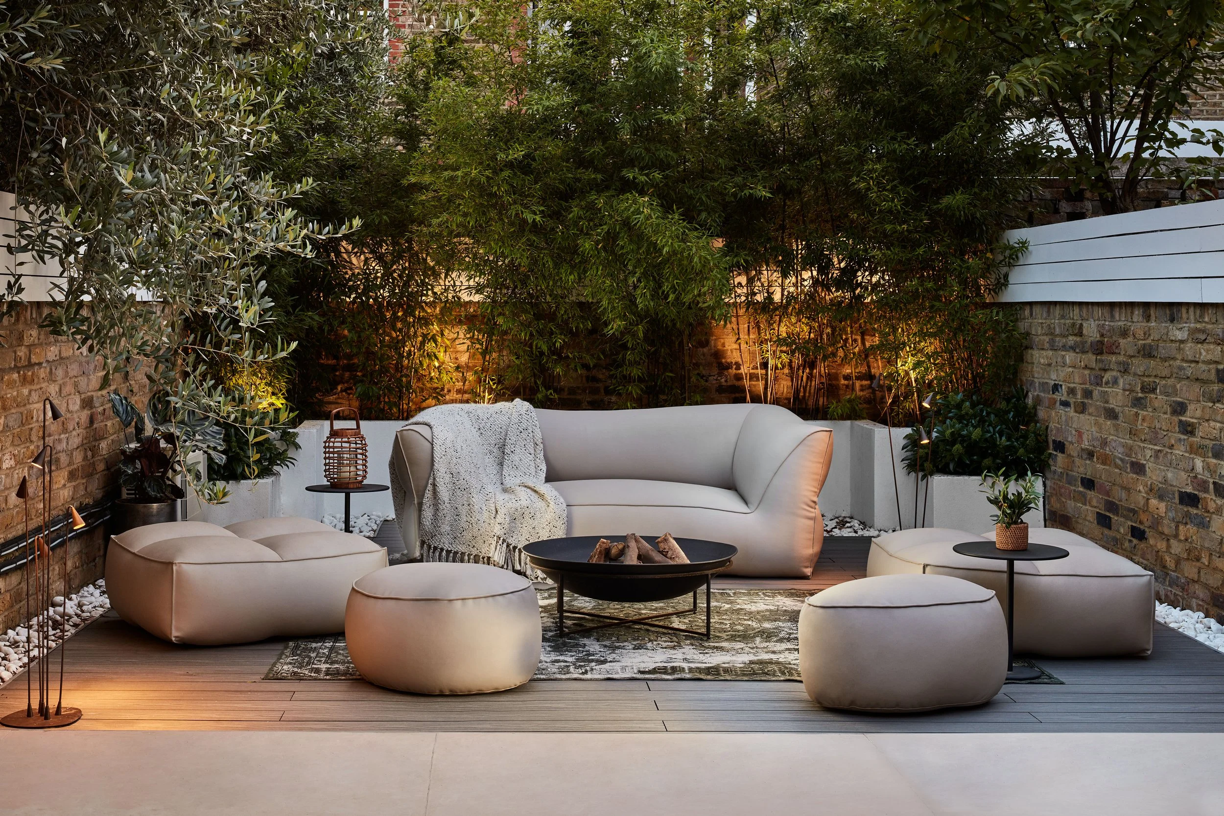 Patio area with elegant design, providing an outdoor space for relaxation and entertainin