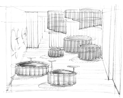 Concept sketch of Ella Di Rocco spa, illustrating the vision for a luxurious vinotherapy retreat