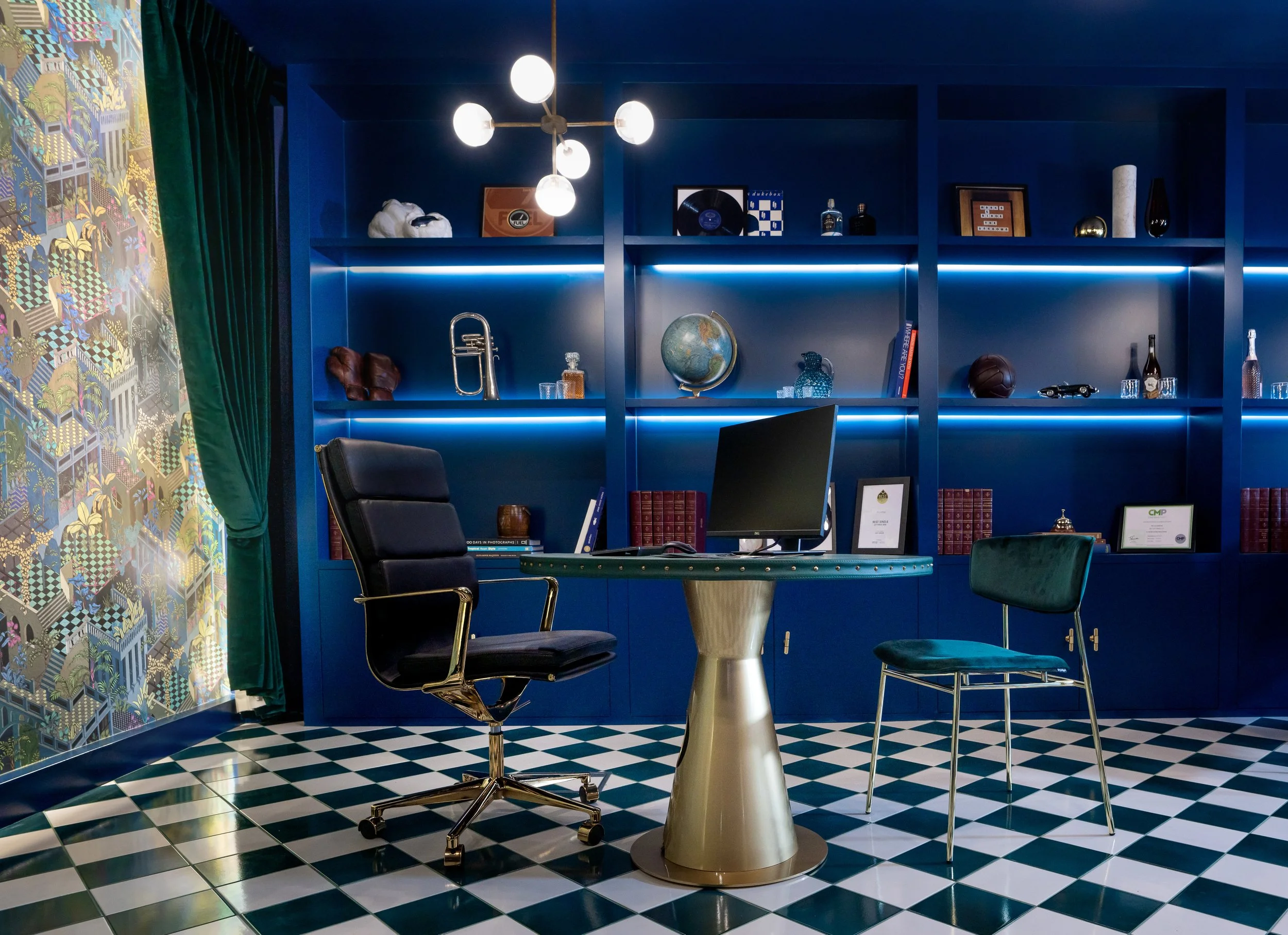 Elegant Dedar velvet curtains framing a cozy seating area with plush furniture, blending comfort with high-end style.