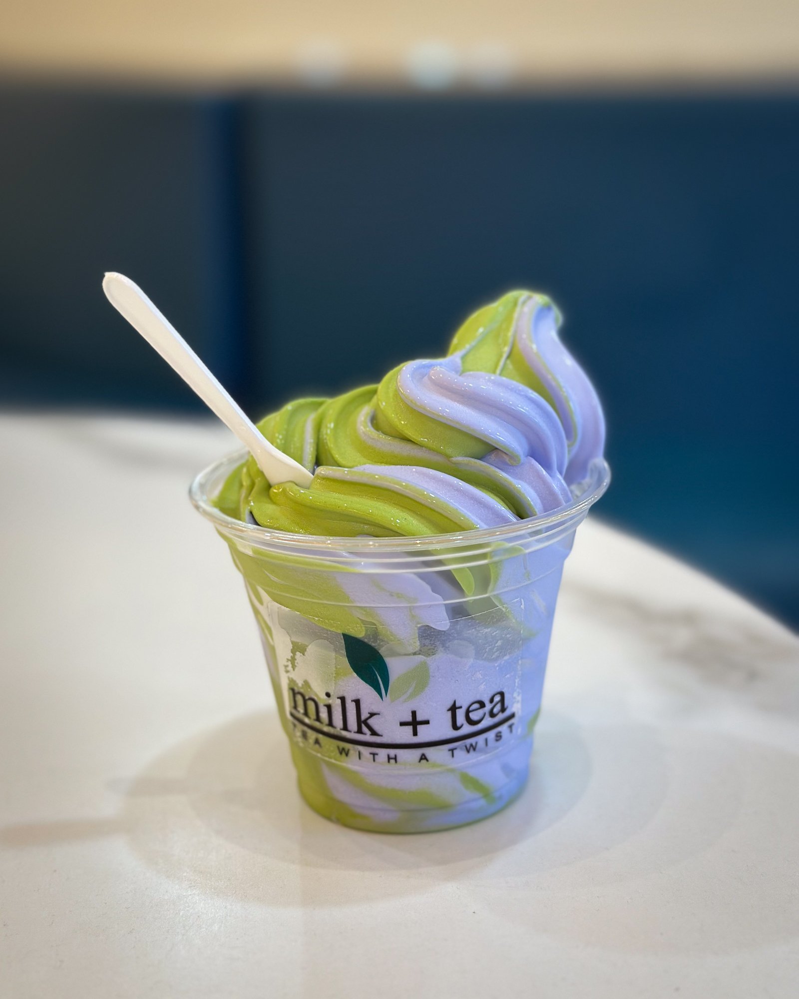 Matcha and Ube Soft Serve Swirl at Milk + Tea