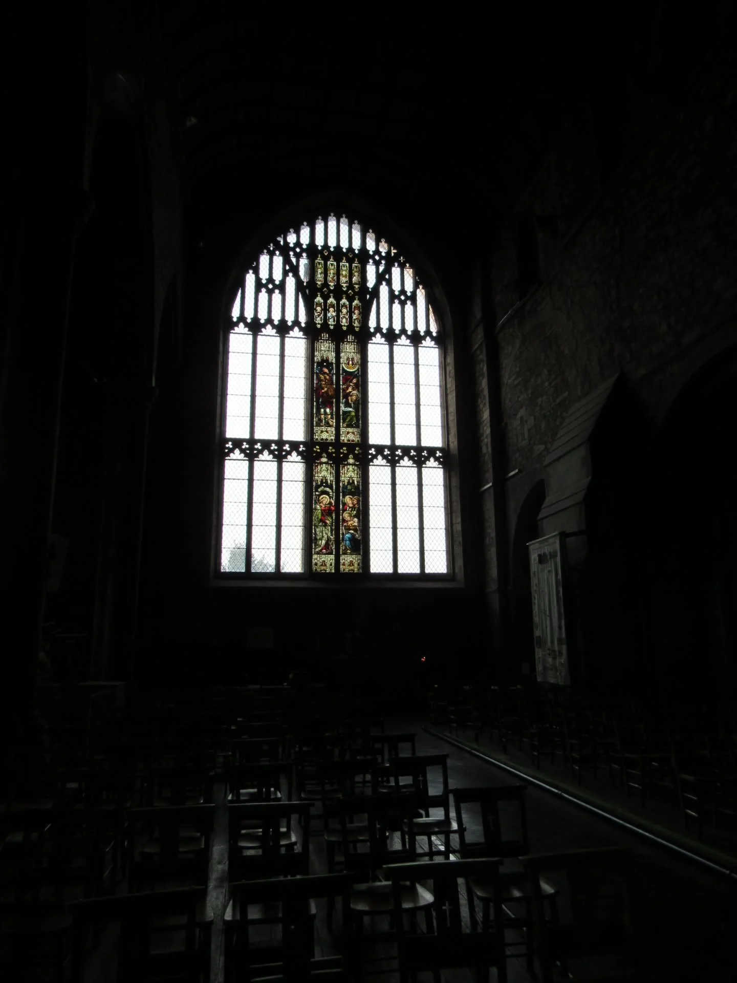 One of the most impressive features of Leominster Priory Church is the huge west window, which was added to the south nave in 1420. 

It is Perpendicular in style, and features two thin buttresses, echoing the west front of Gloucester Cathedral. Betw