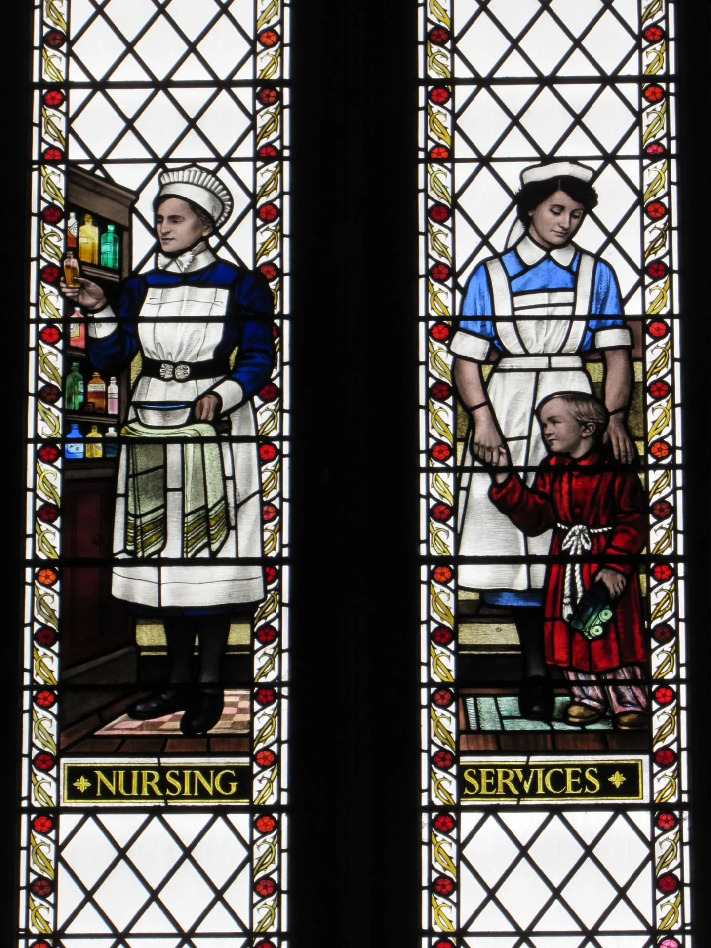 One of my favourite aspects of Bristol Cathedral is the series of stained glass windows that lines the north aisle. 

They were added in 1950 by Arnold Wathen Robinson to commemorate the local people who aided the home front during the Second World W