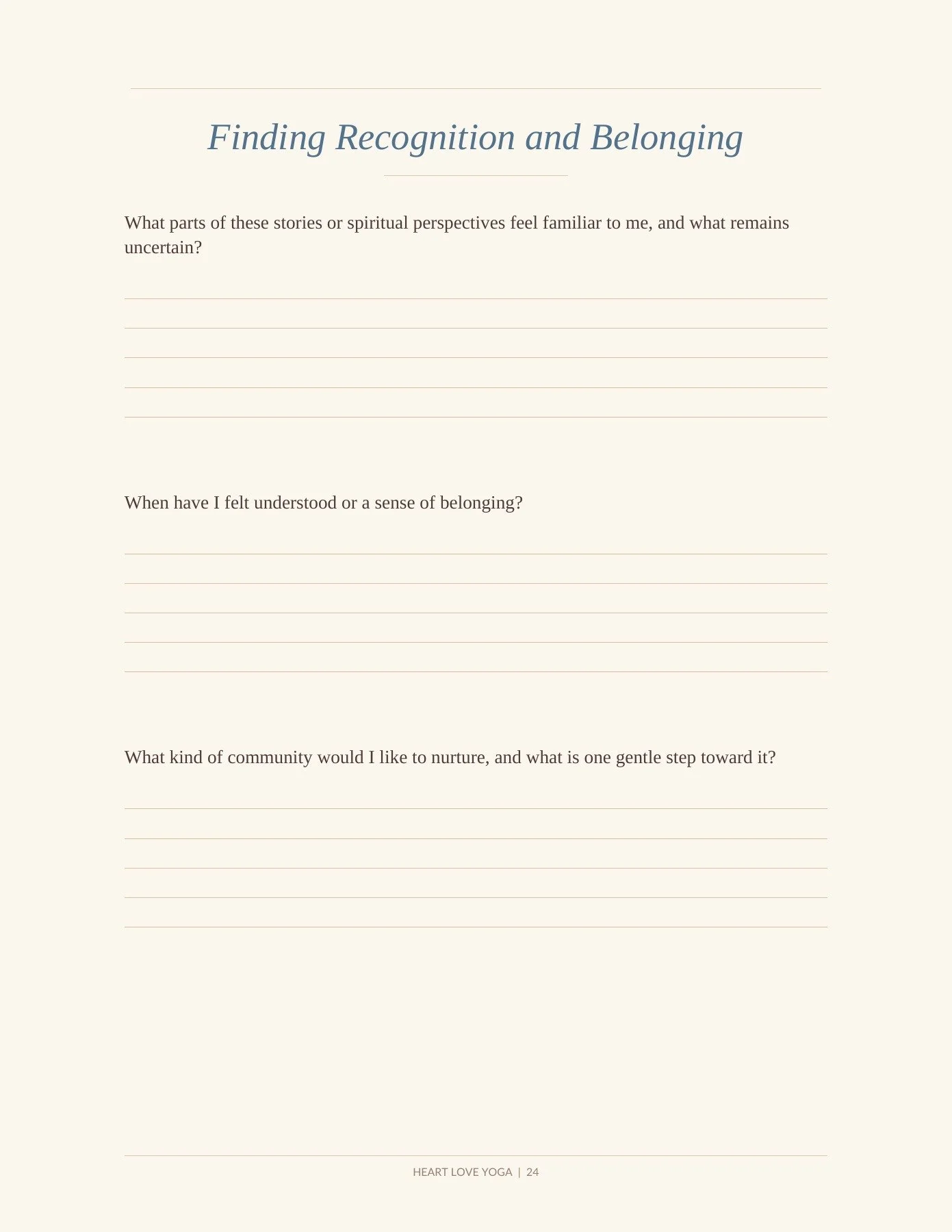 Finding Recognition and Belonging guided prompts with lined writing spaces
