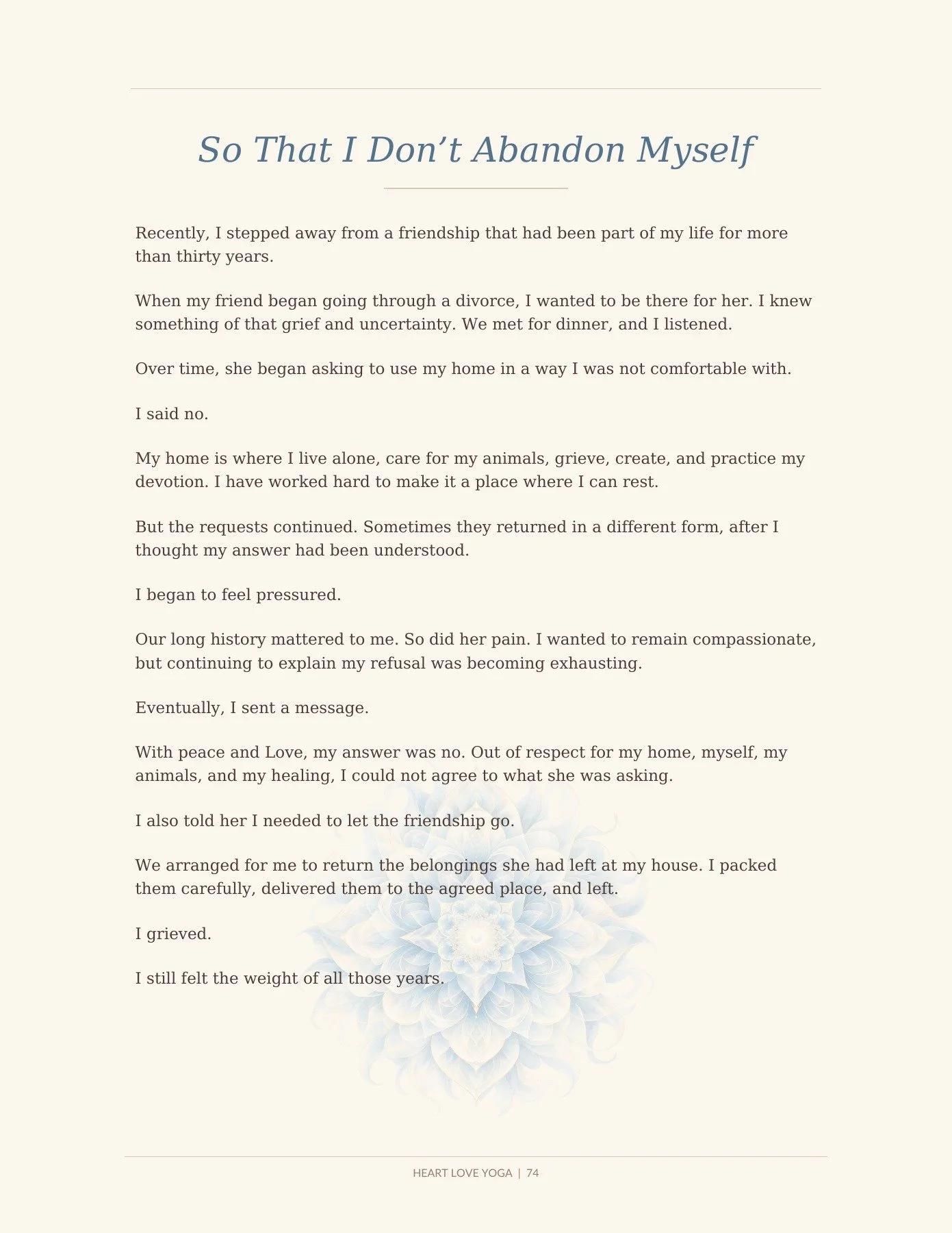 So That I Don’t Abandon Myself personal reflection with pale blue floral artwork