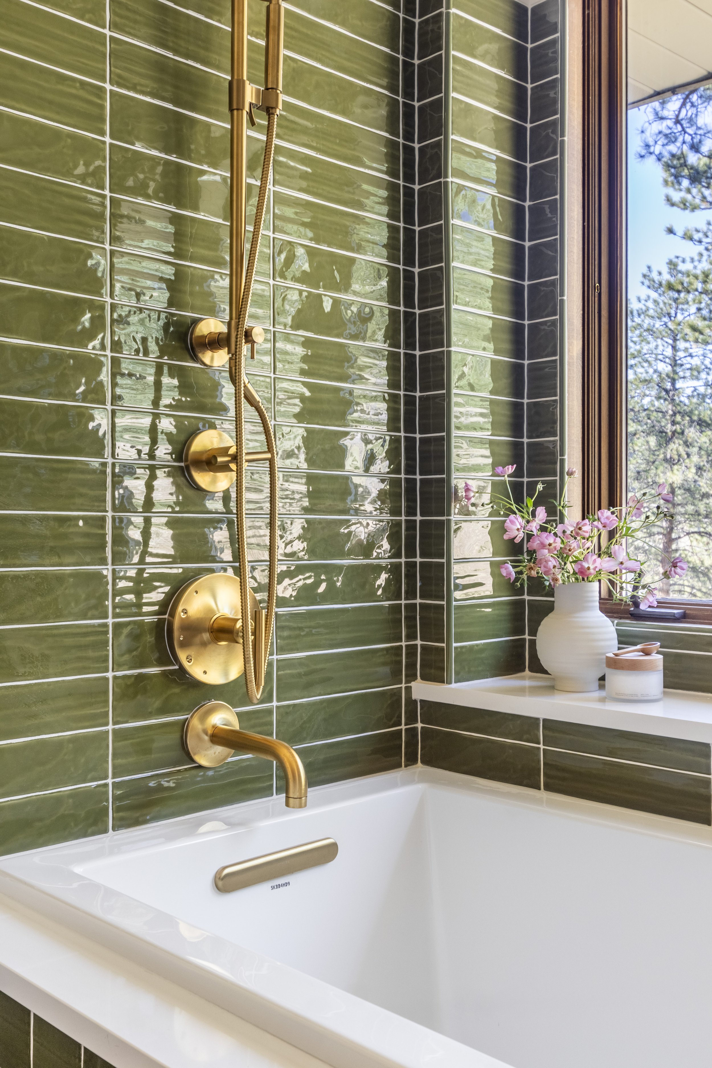 green tile shower