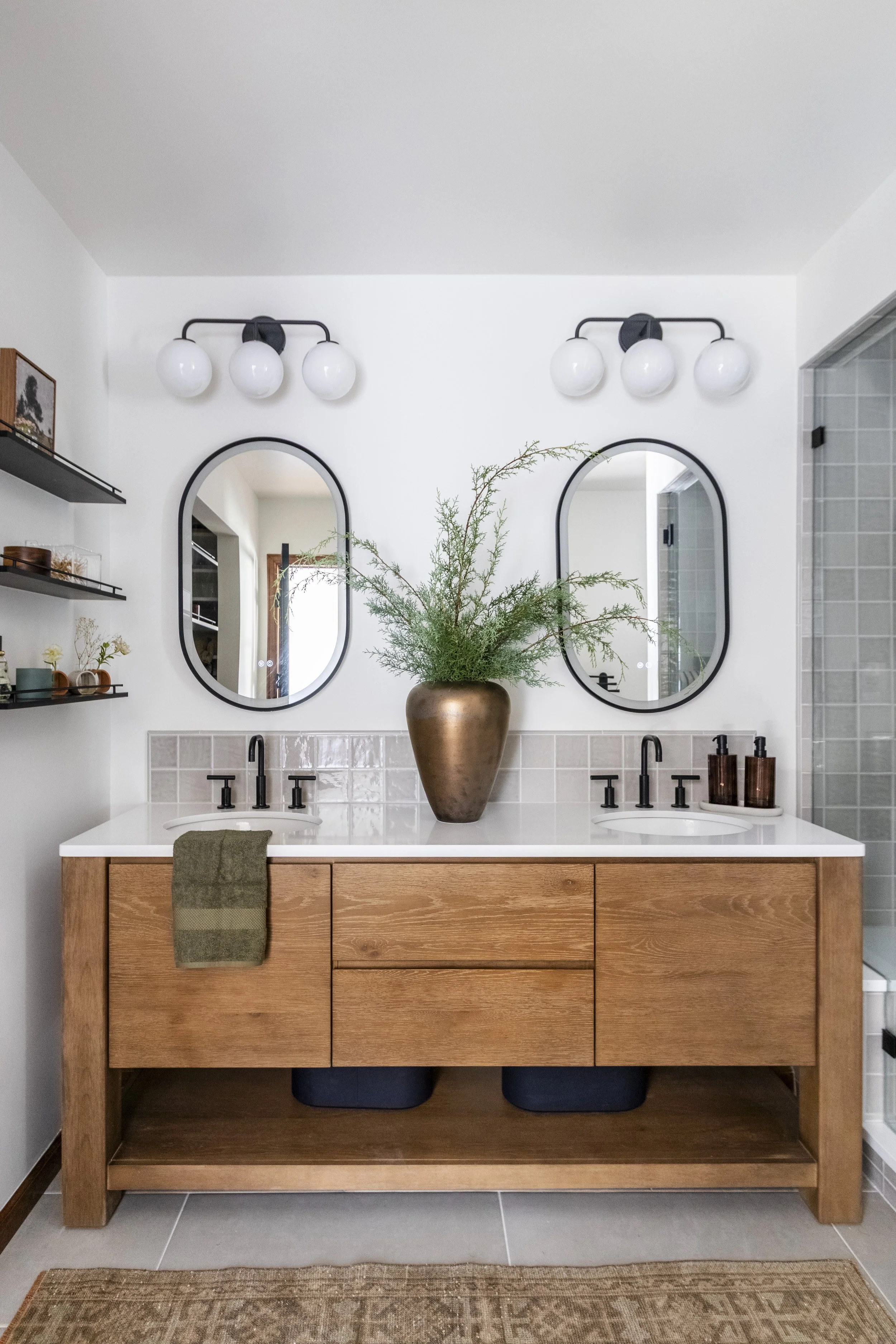 neutral calming primary bathroom