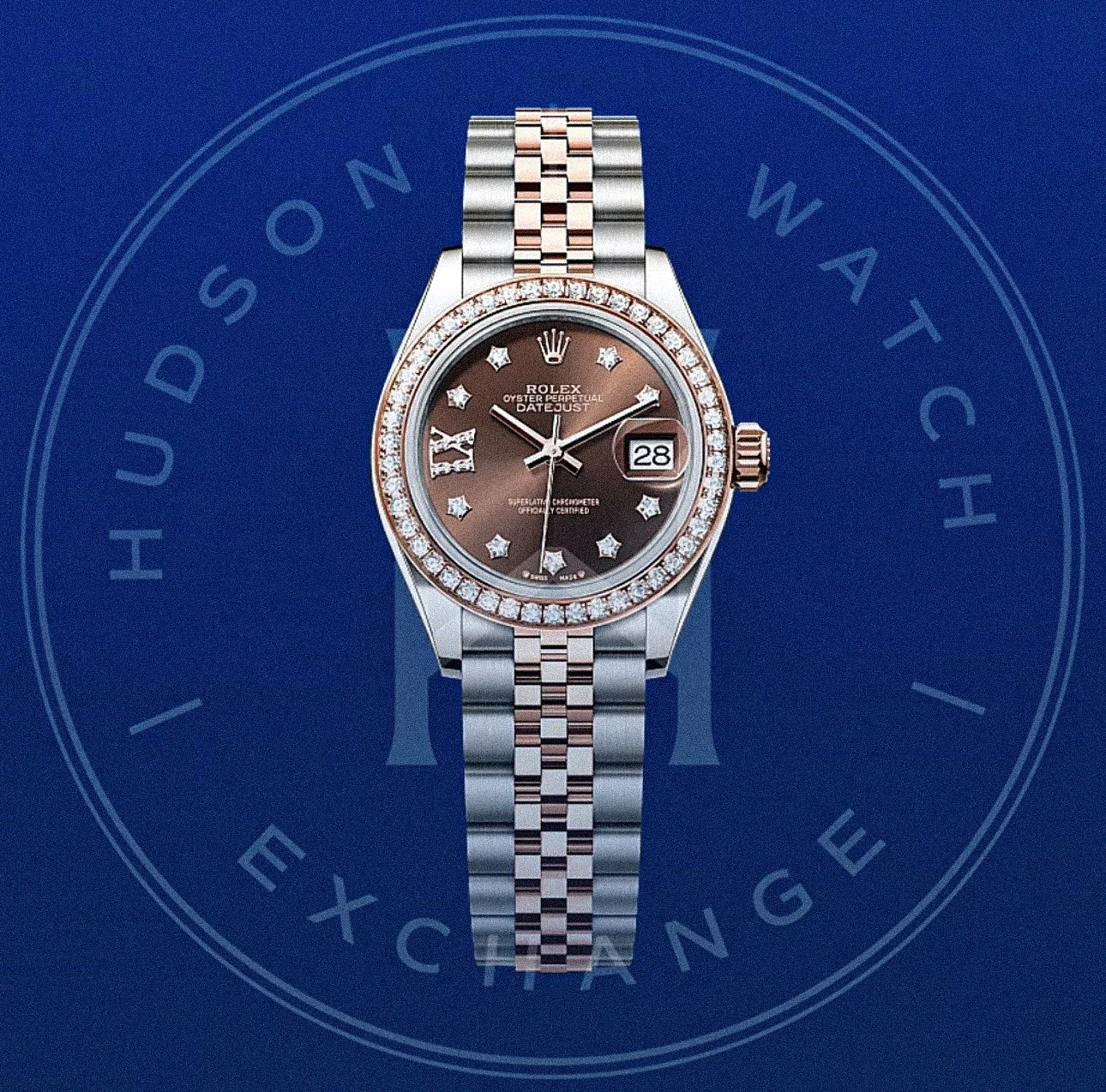 Lady-Datejust  Oyster, 28 mm, Oystersteel, Everose gold and diamonds Reference 279381RBR