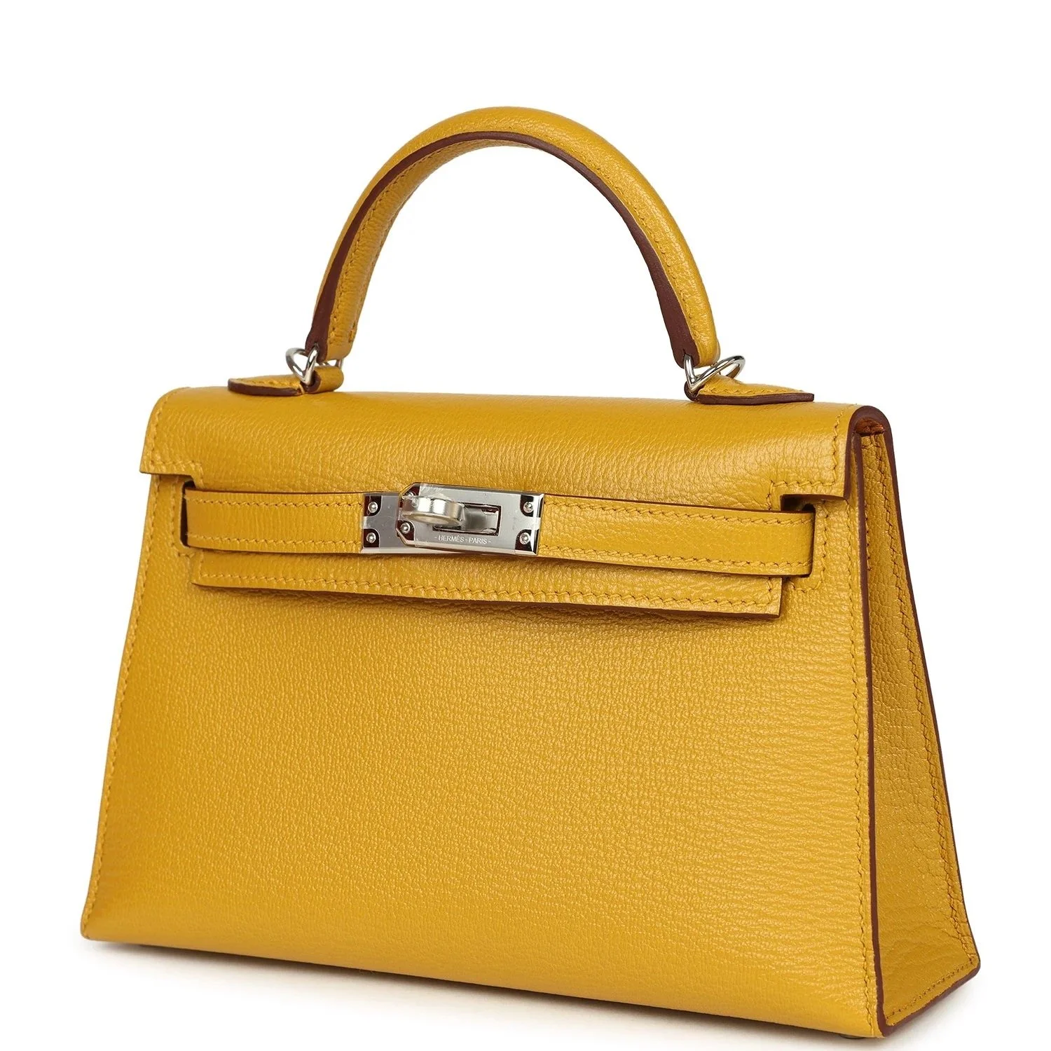 Hermès Kelly Sellier 20 Jaune Ambre Verso Chèvre Mysore Palladium