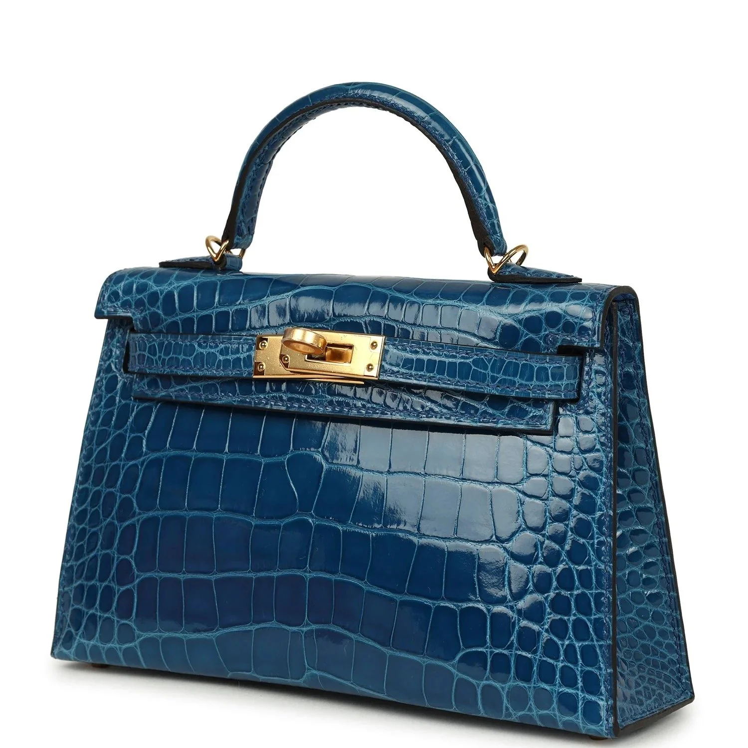 Hermès Kelly Sellier 20 Bleu Mykonos Shiny Alligator Gold