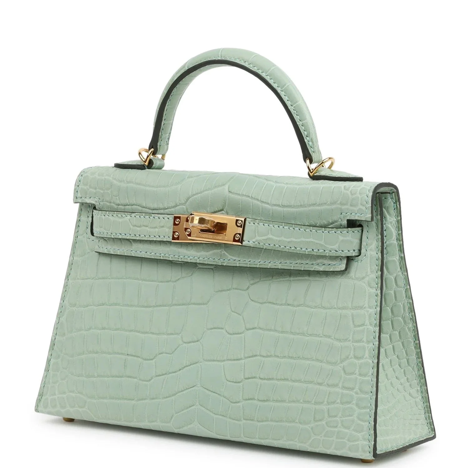 Hermès Kelly Sellier 20 Vert D'Eau Matte Porosus Crocodile Gold