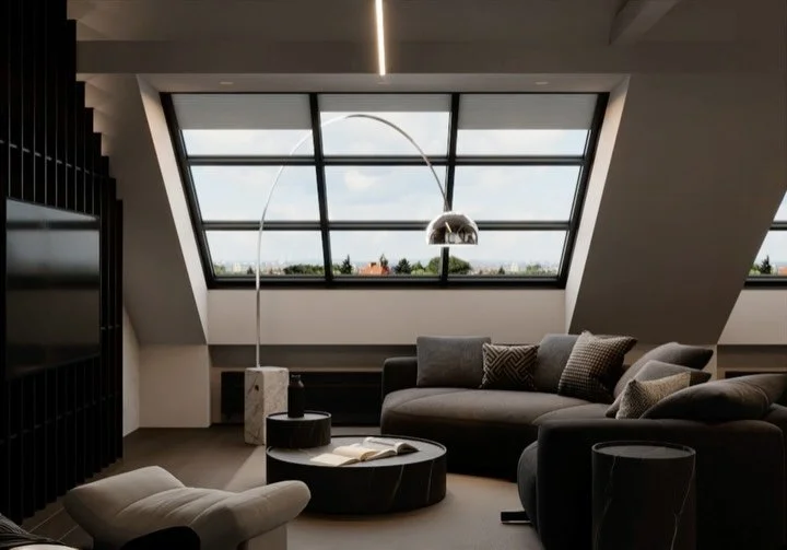 Žaluzie na stře&scaron;n&iacute;ch oknech dok&aacute;žou z&aacute;sadně ovlivnit atmosf&eacute;ru ob&yacute;vac&iacute;ho pokoje.

V animaci ukazujeme, jak se plynule zatahuje syst&eacute;m st&iacute;něn&iacute;, kter&yacute; jsme do projektu navrhli