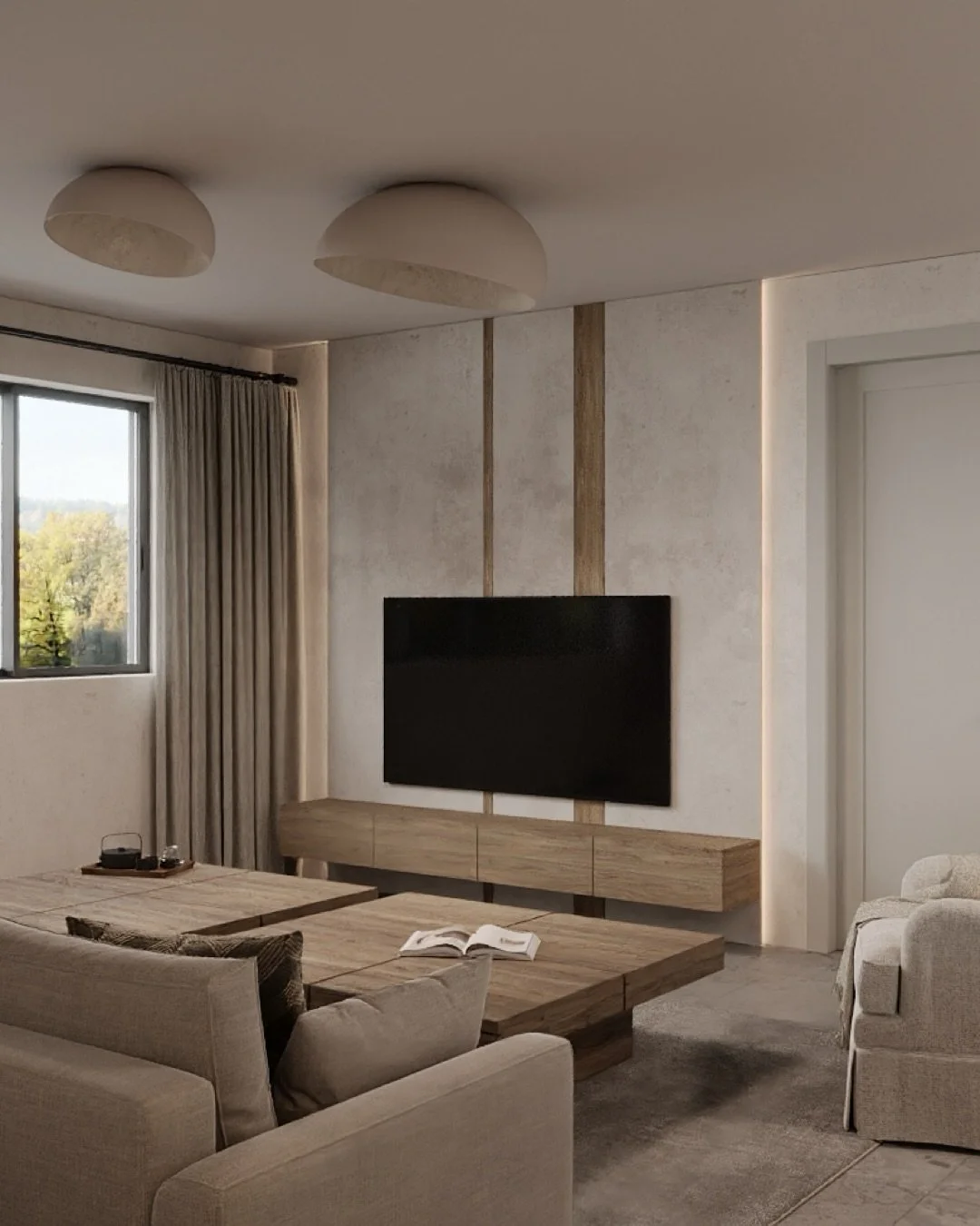 Ob&yacute;vac&iacute; pokoj jako klidn&eacute; centrum domova.

TV stěna navržen&aacute; tak, aby byla souč&aacute;st&iacute; prostoru, ne jeho dominantou.
Materi&aacute;ly, proporce a světlo spolu vytv&aacute;řej&iacute; vyv&aacute;žen&yacute; celek