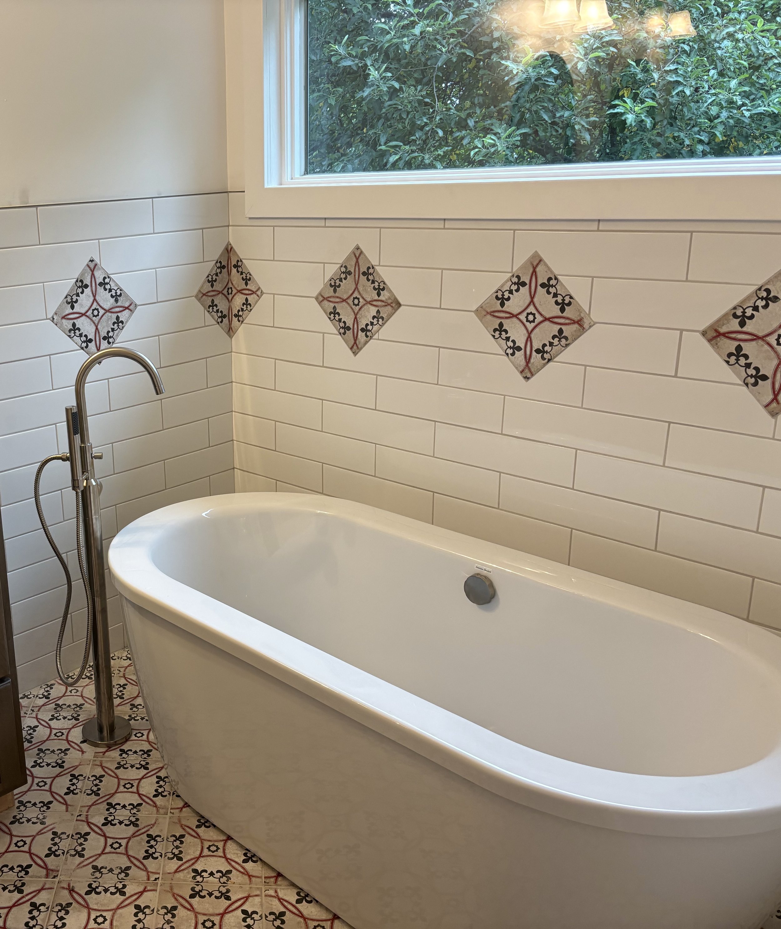 Bathroom remodel: floor, tub/shower, vanity, tile, decorative tile