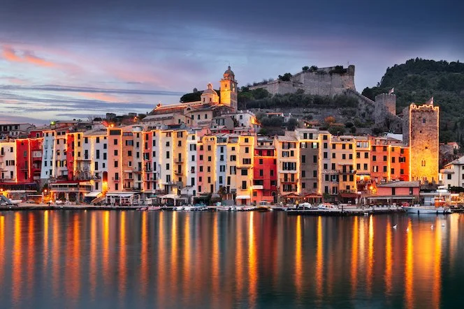 porto venere in La Spezia italy mediterranean sunset iluminated