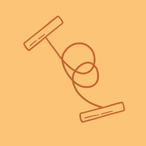 Simple line drawing of a jump rope with handles on either end.