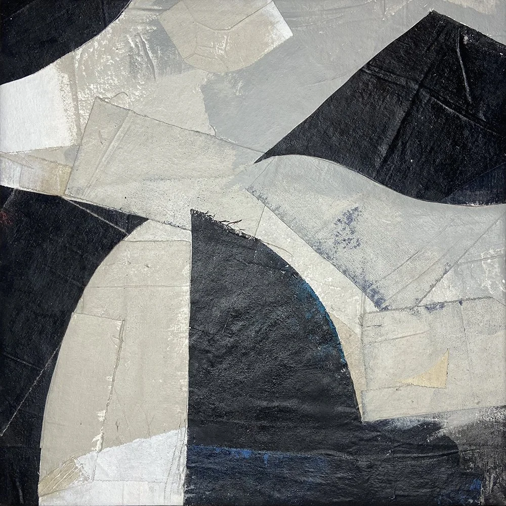 Between A Season, 2025, Canvas collage on Canvas, 24"x24" unframed. 

Price: $2500