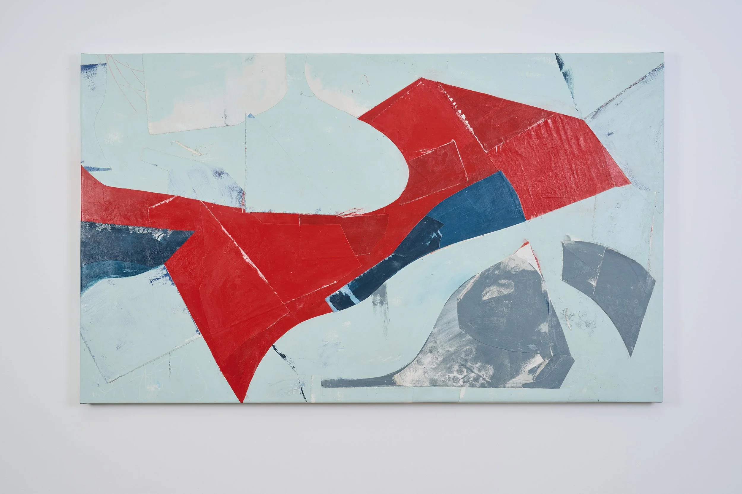 The Shield, 2025, Canvas collage on Canvas, 60"x36" unframed. 

HOLD