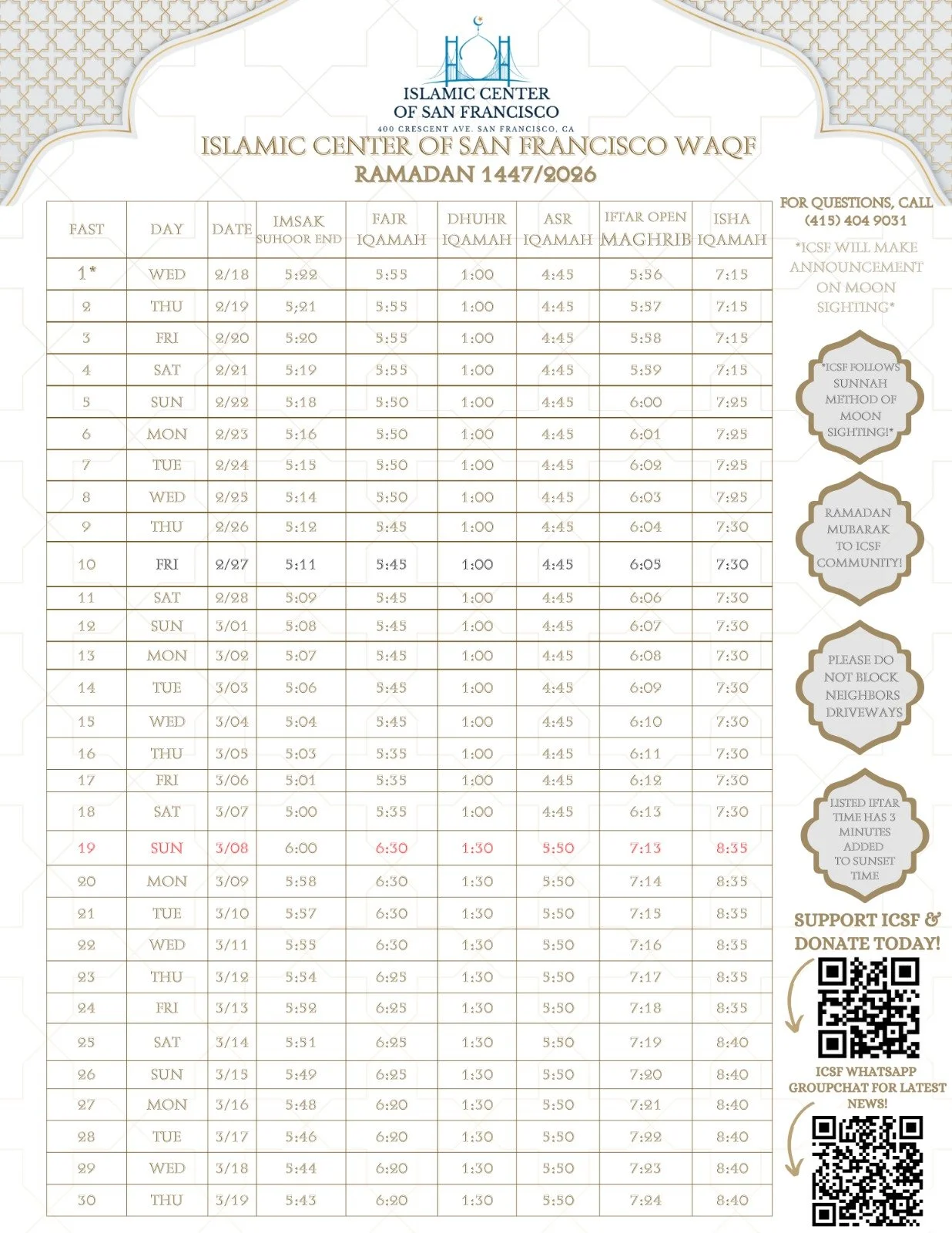 Ramadan Schedule