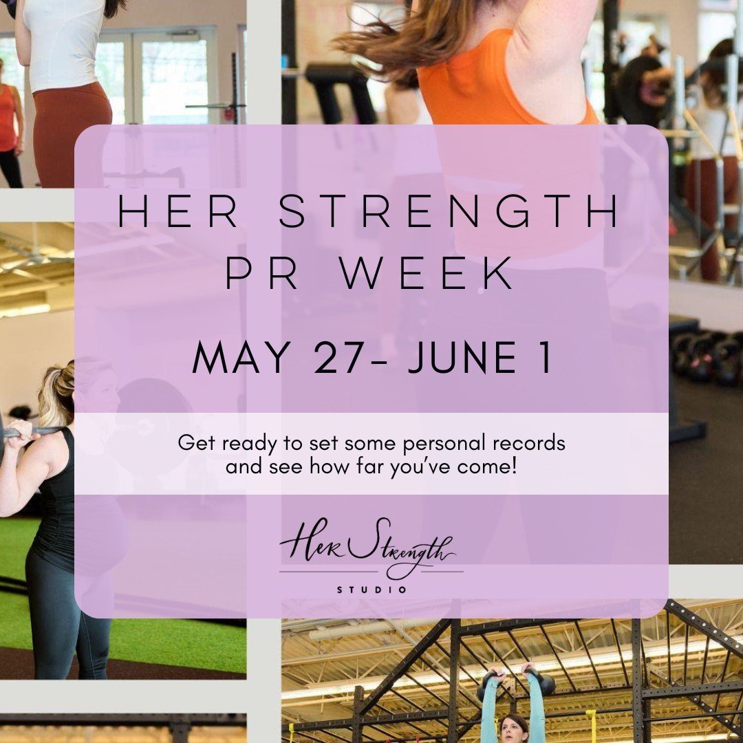 Hey ladies-Get ready to set some personal records and see how far you've come! ✨

The week of May 27-June 1st, you will have the opportunity to test your strength, endurance, and skill level at Her Strength! During each session you attend, you will h