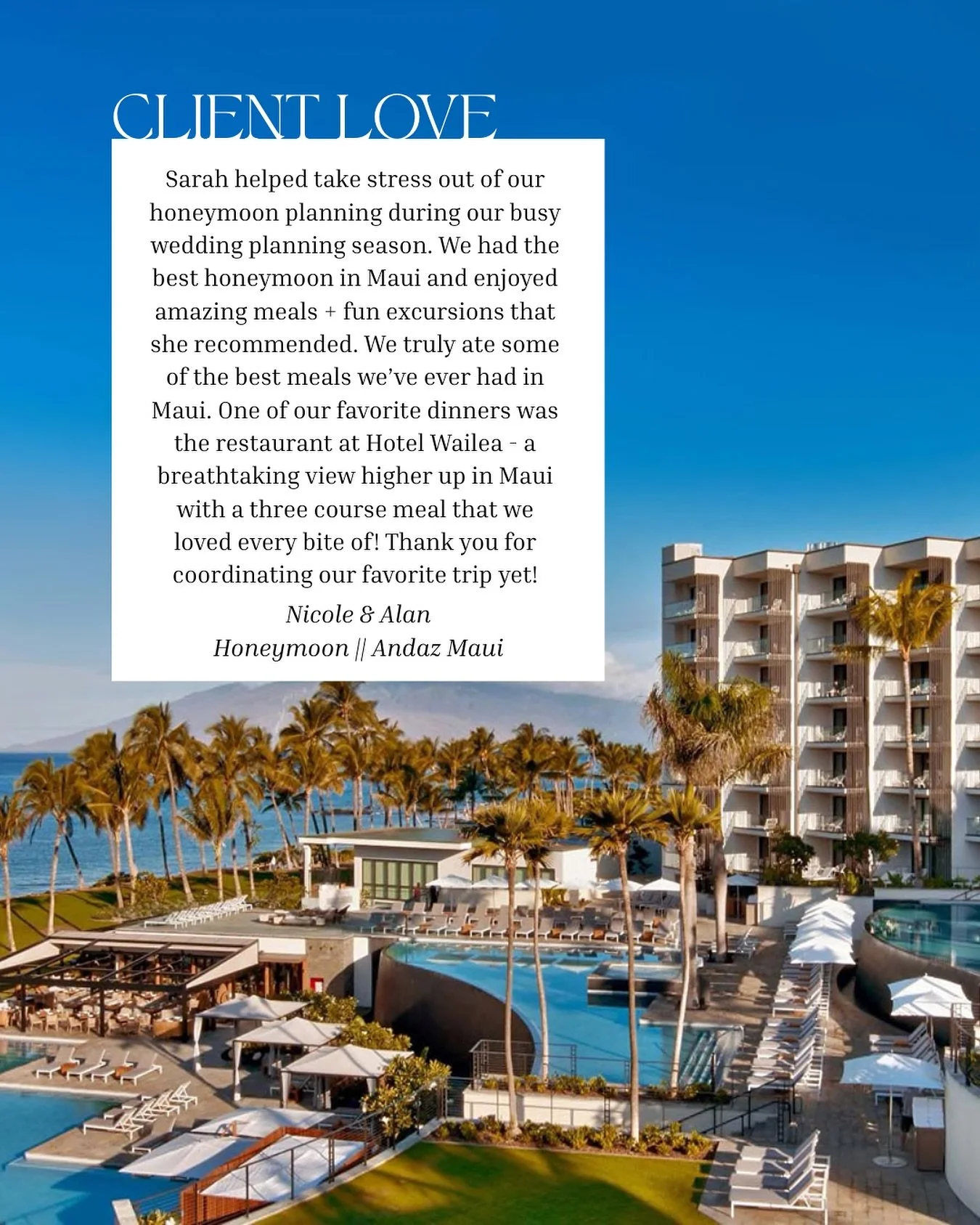 Nicole and Alan just returned from a dreamy escape to Maui, where they stayed at the stunning @andazmaui at Wailea Beach, the perfect balance of adventure and romance for their special honeymoon getaway. 
Their unforgettable week included:
🌺 Snorke