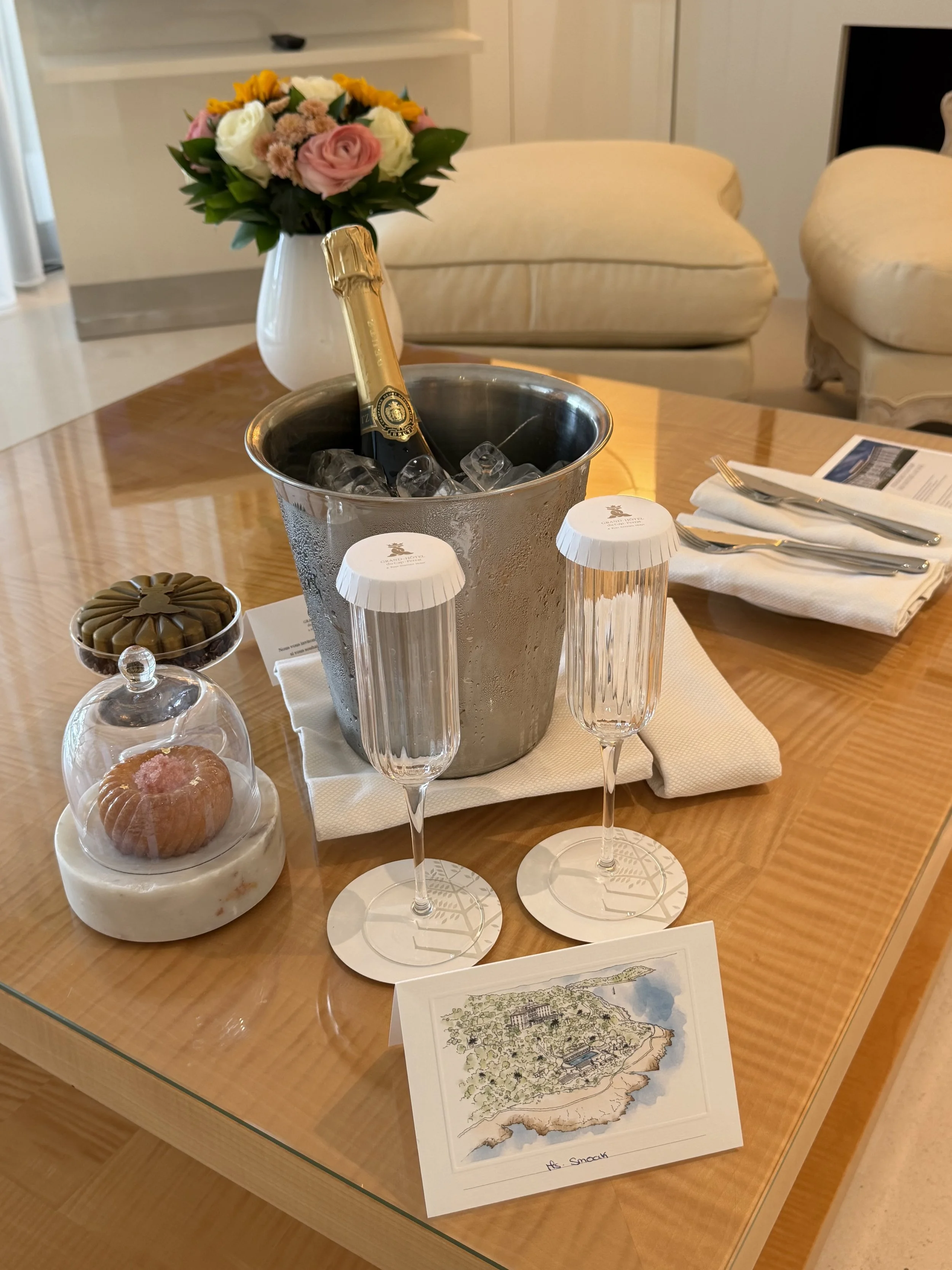Champagne and Welcome Amenities at Four Seasons Cap Ferrat in France