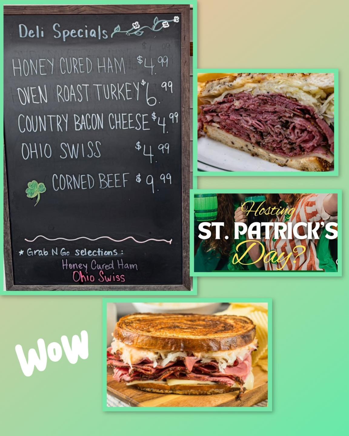 Save Your Green $ with March Specials in the deli at the Dutch Cupboard!  Corned Beef and Ohio Swiss Cheese to make a classic Reuben Sandwich!