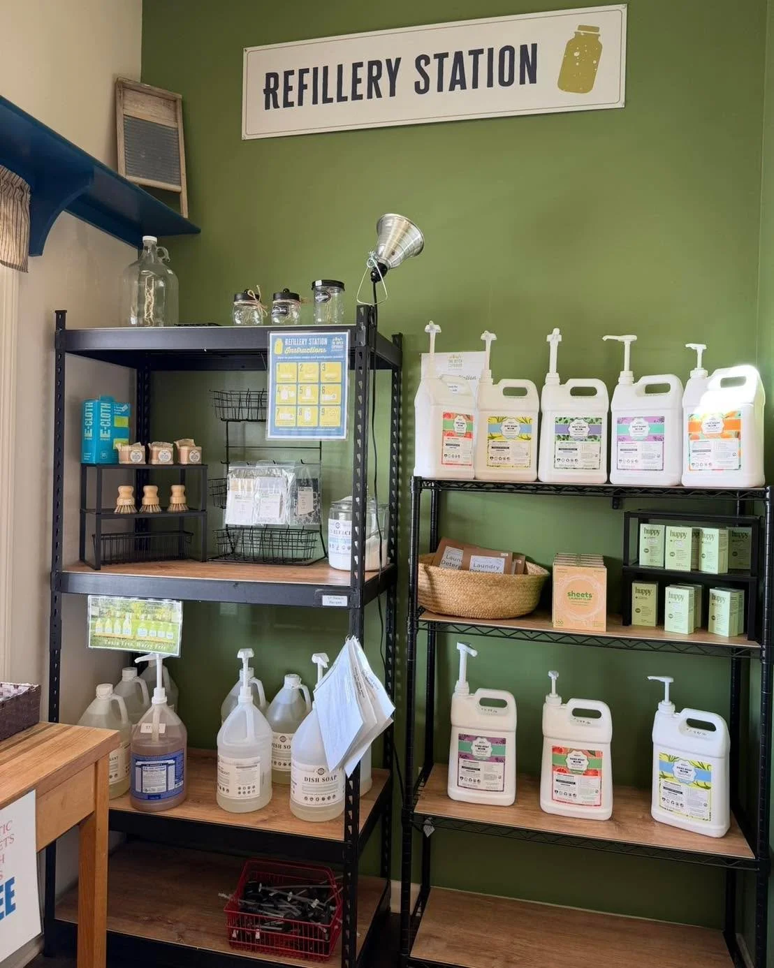 Explore ways to make your lifestyle and home more sustainable with our Refillery Station.  Less waste with eco friendly products for your laundry,  home, body and bath.  Reuse your own container or start with one of ours.