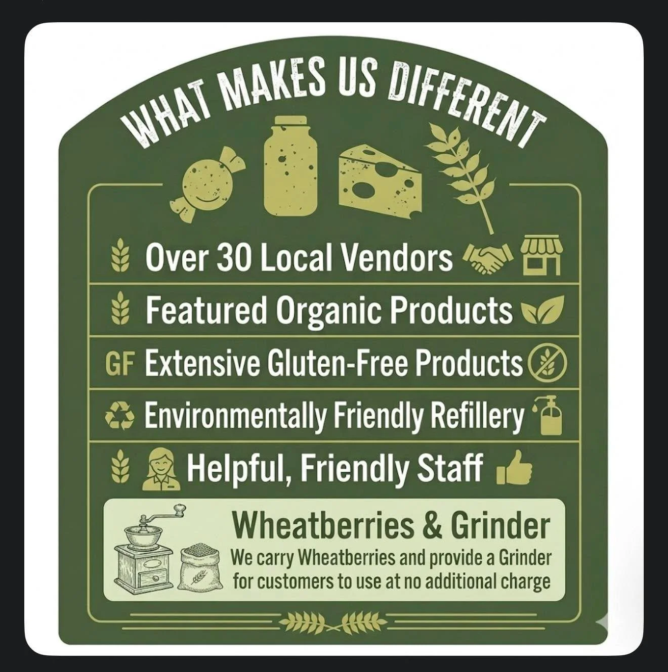 Shopping at the Dutch Cupboard is an experience!  You can shop fresh cheese and meats the deli, frozen grass fed meat products, pastured eggs, prepackaged bulk items, fill your own bulk products, refill your own container items, organic, gluten free,