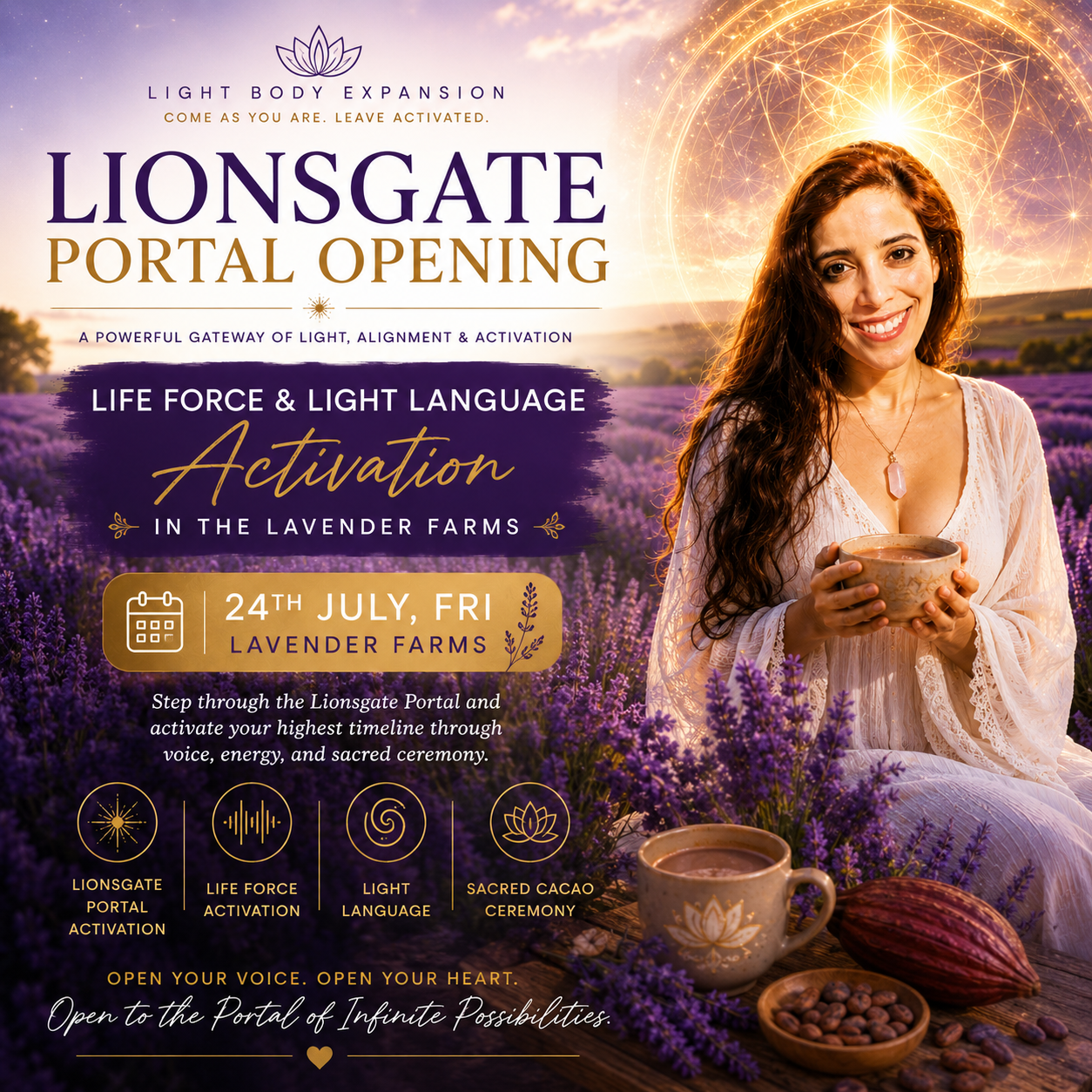 LIONSGATE PORTAL: LAVENDER FARM + LIFE FORCE &amp; LIGHT LANGUAGE ACTIVATION with LAVENDER CACAO