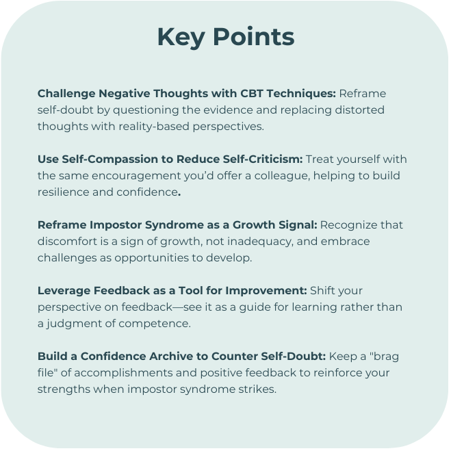 CBT, Compassion, Imposter syndrome, impostor syndrome, feedback, Confidence, self-doubt