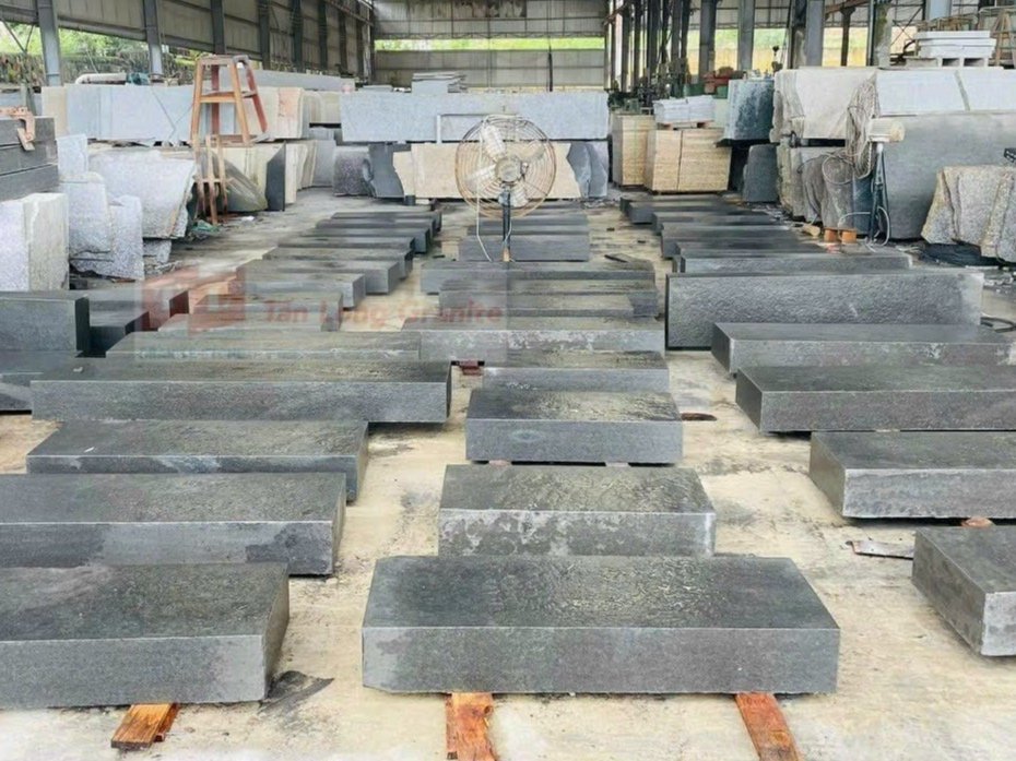 Factory interior with large stone slabs on the floor