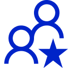 Icon of two blue people silhouettes with a star