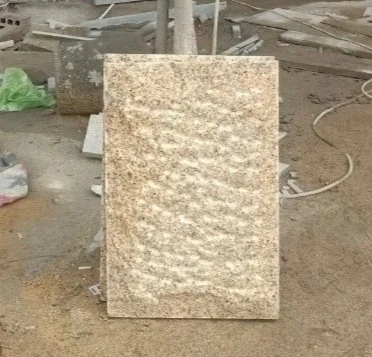 Rectangular stone slab standing upright on a construction site