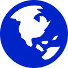 Blue globe icon with continents