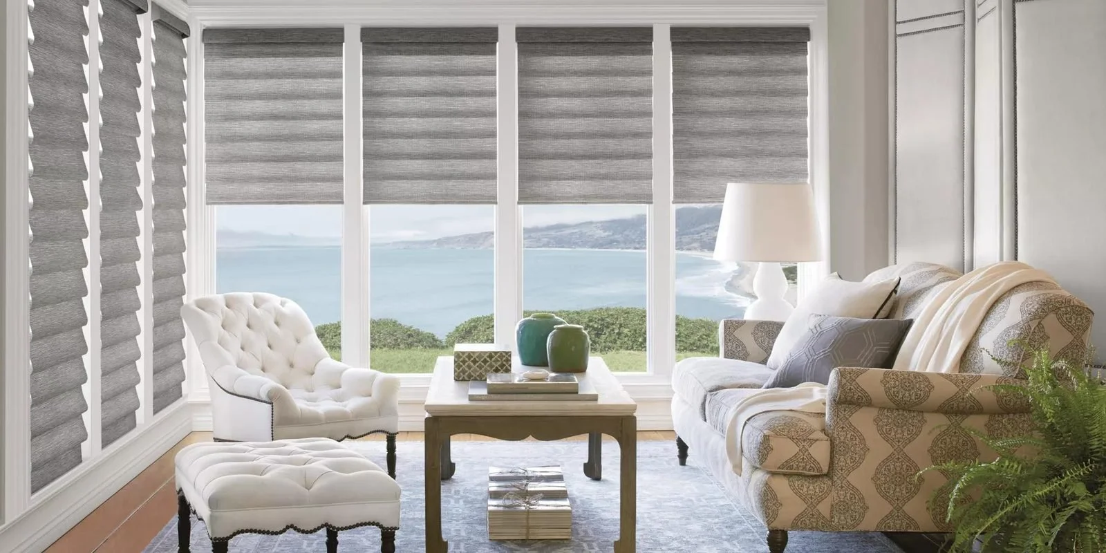 Hunter Douglas Vignette Modern Roman Shades in a sunroom