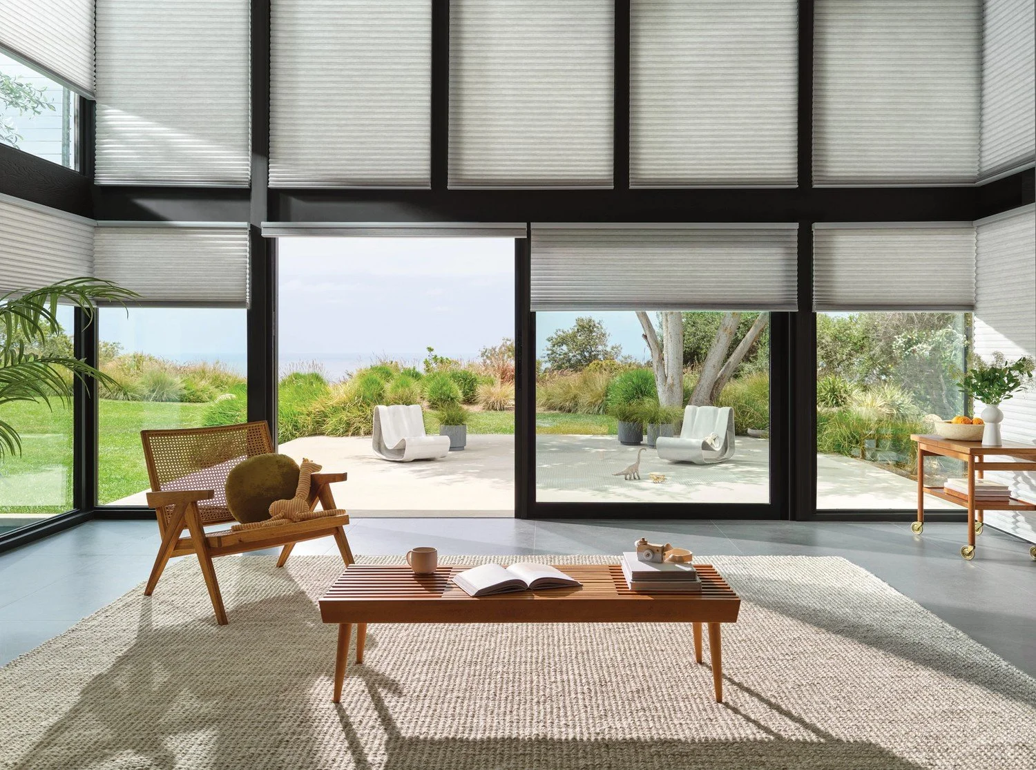Living room with Hunter Douglas Duette honeycomb shades