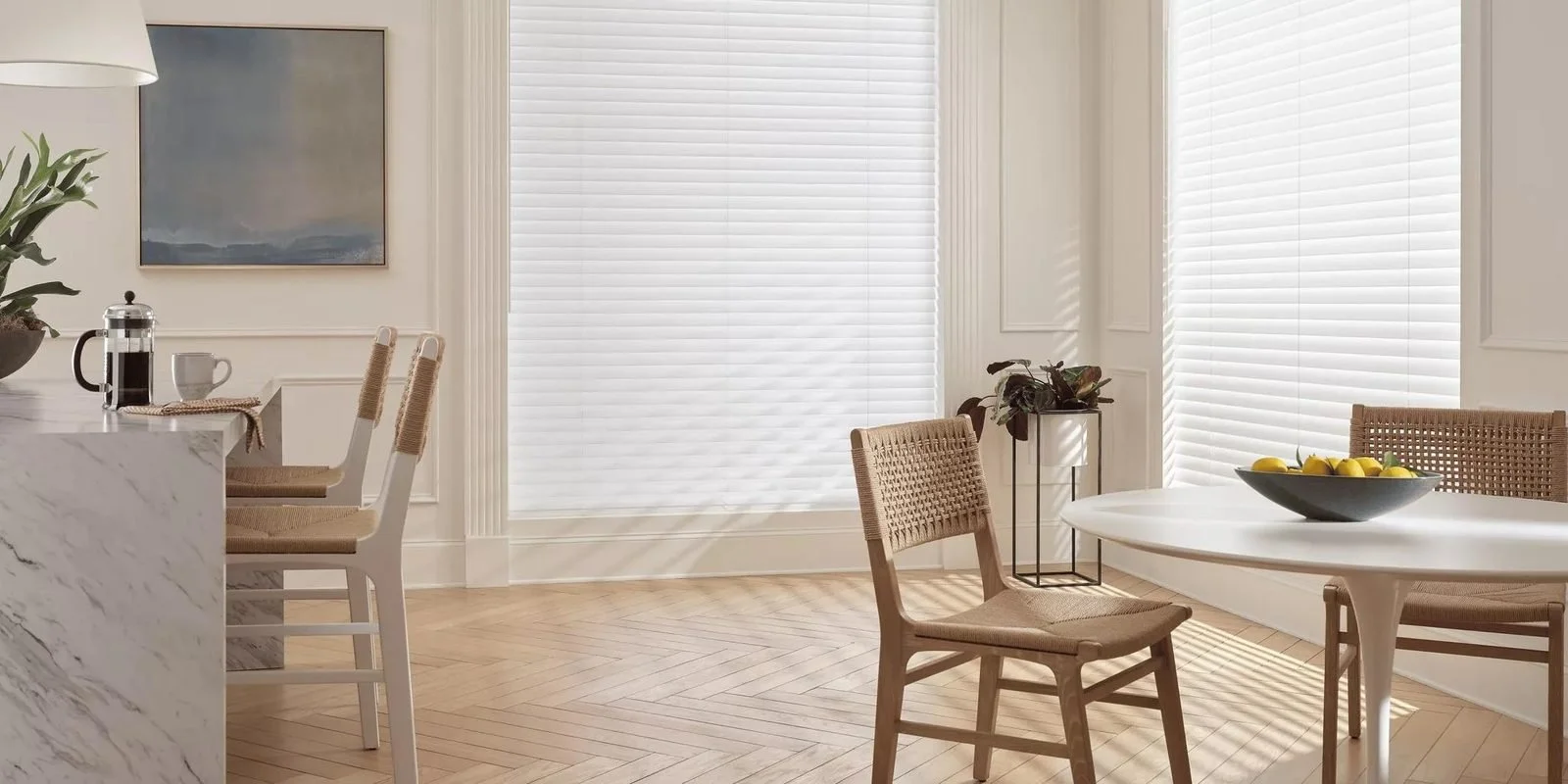 Hunter Douglas Aria Soft Blinds in a dining room