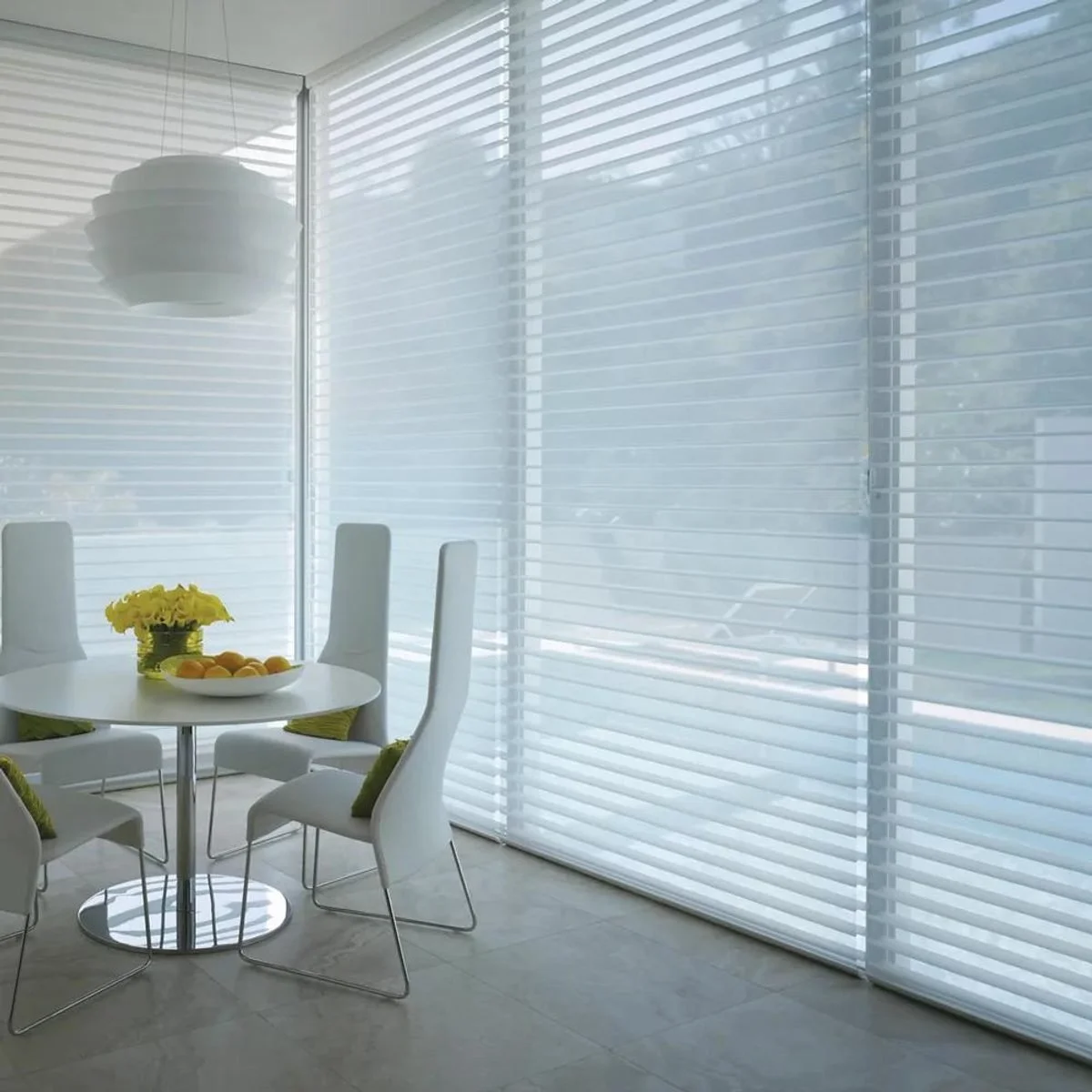 Dining room with Hunter Douglas Silhouette window shadings
