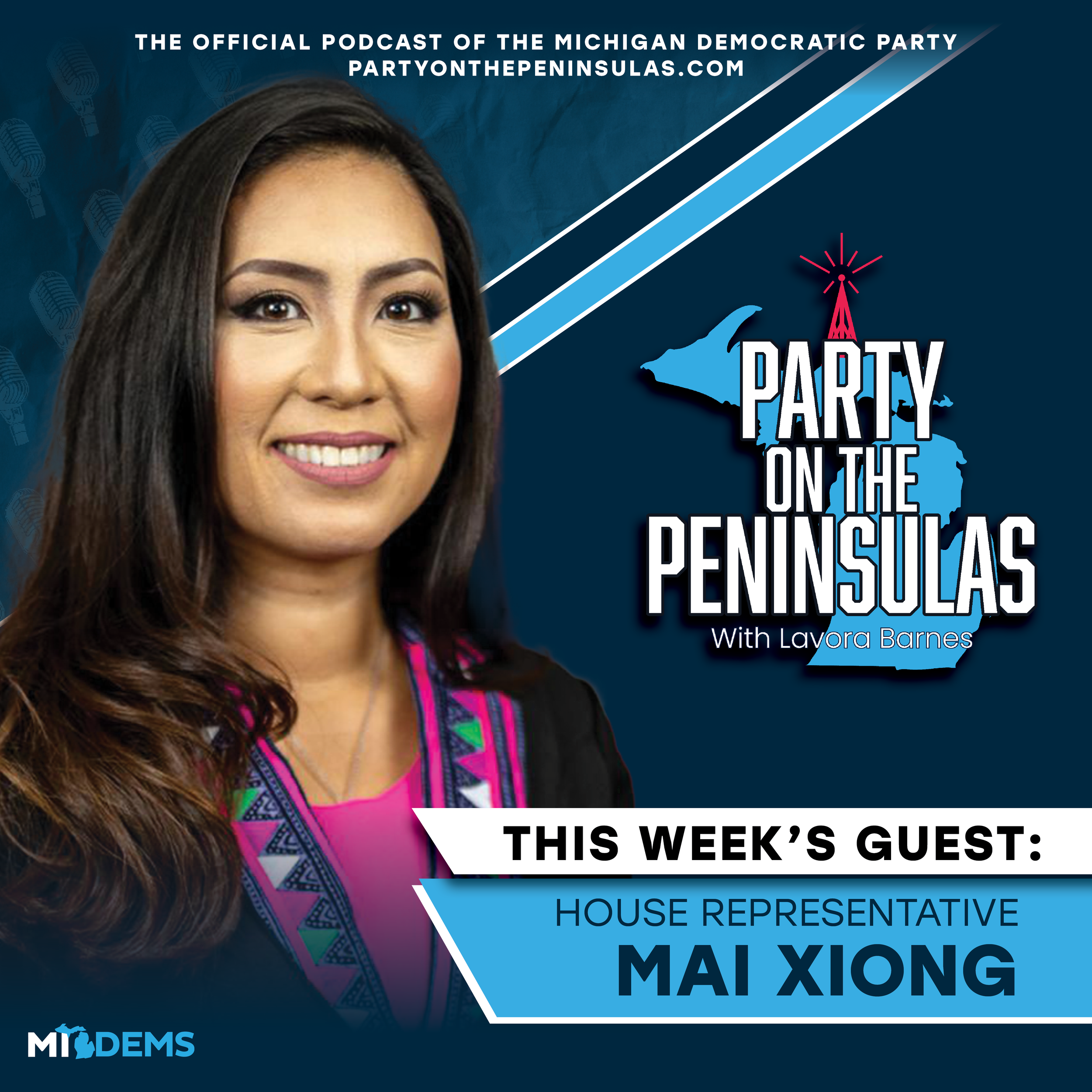 Social media graphics for Party On The Peninsulas, the official podcast of the Michigan Democratic Party.  Sarah DeMercurio is a creative director graphic designer focused on progressive issues and is based in Metro Detroit, Michigan.