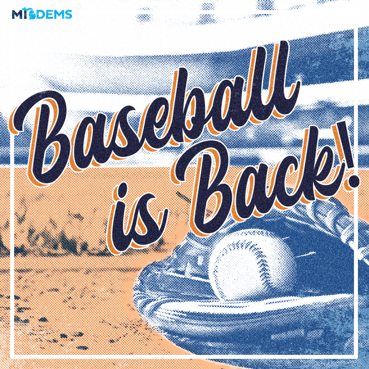 Social media graphic for Detroit Tigers Major League Baseball Opening Day. Sarah DeMercurio is a creative director graphic designer focused on progressive issues and is based in Metro Detroit, Michigan.